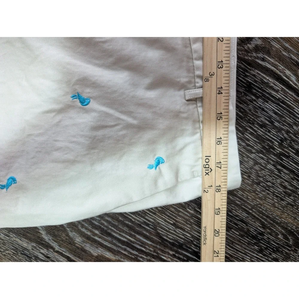Brooks Brothers 346 Womens Beige Embroidered Blue Bird Chino Shorts Size 16